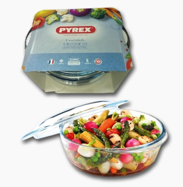 Pyrex - Round Casserole W/ Lid Clear Glass 3.2L - 27 x 23 Cm