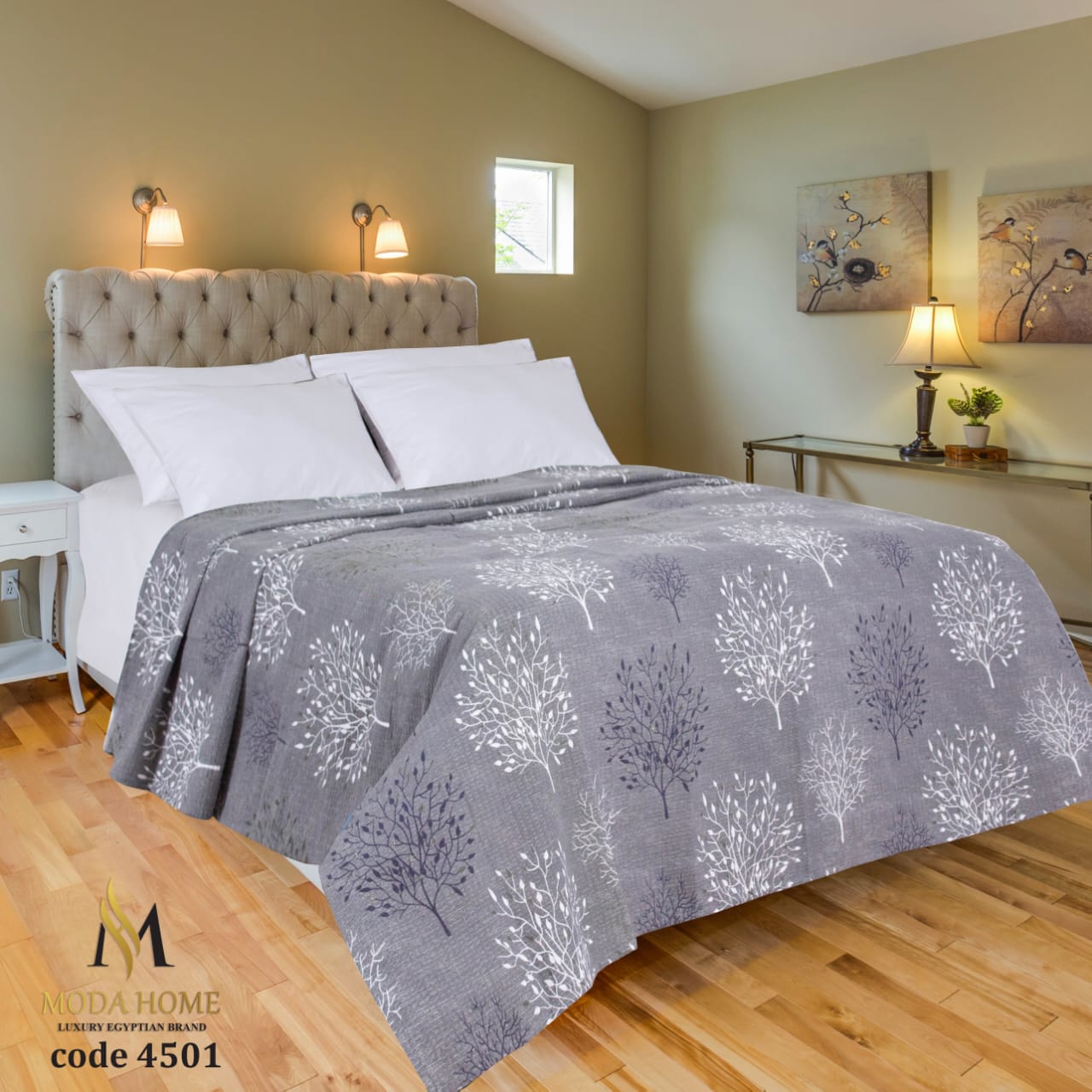 MODA HOME Tree digital print double coverlet showcasing a vibrant tree design on soft fabric for bedroom decor.