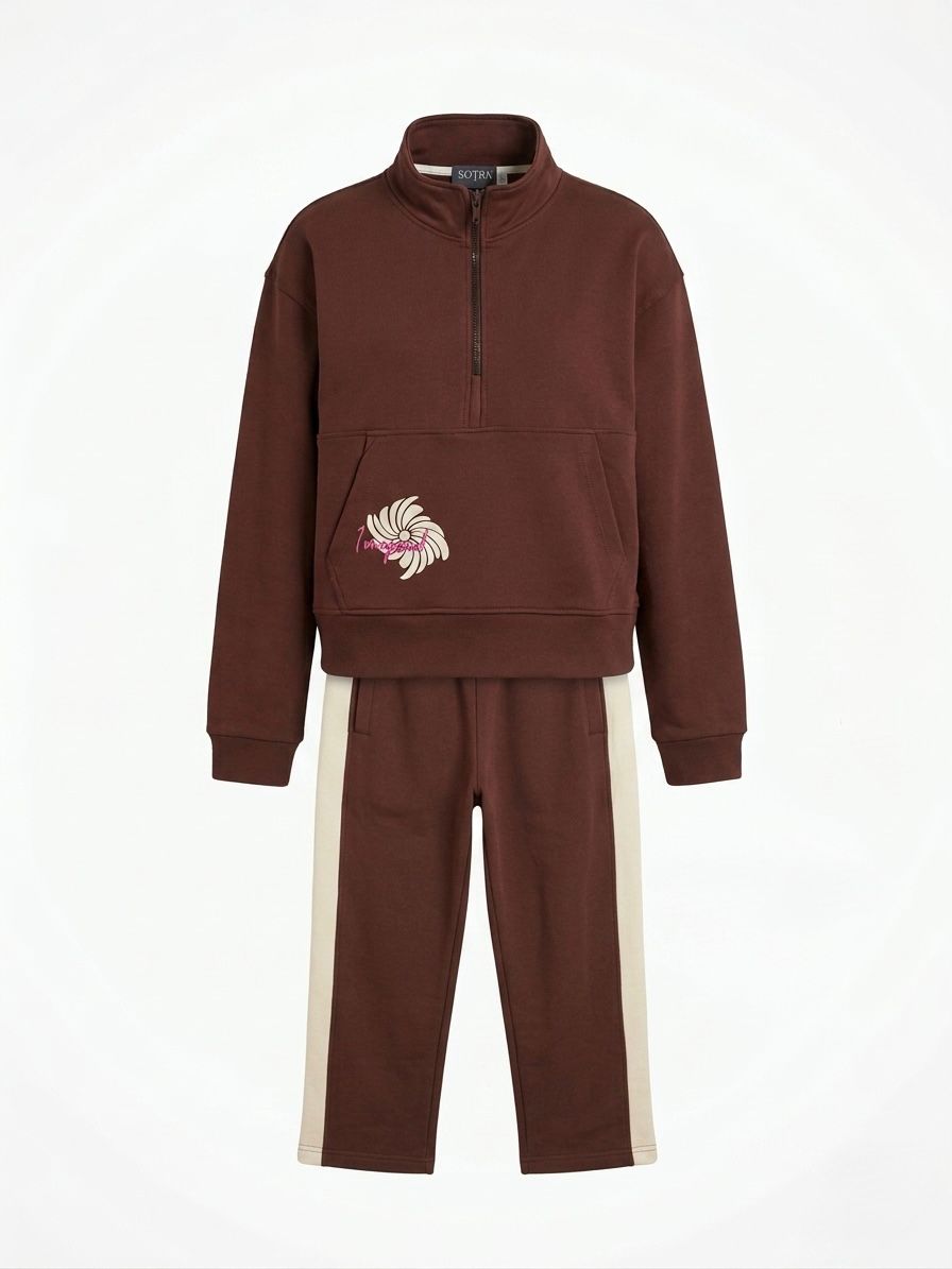 Sunflower high-collar set by Sotra featuring a cozy, floral-patterned jacket and matching pants for stylish comfort.