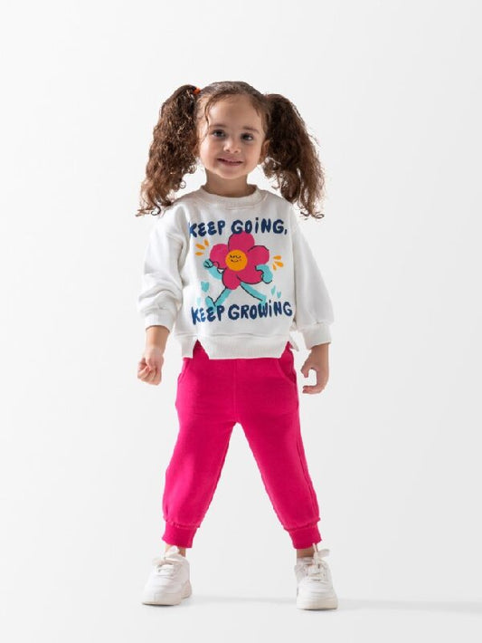 Love Flowers Set with Round Neck Pants and Sleeves