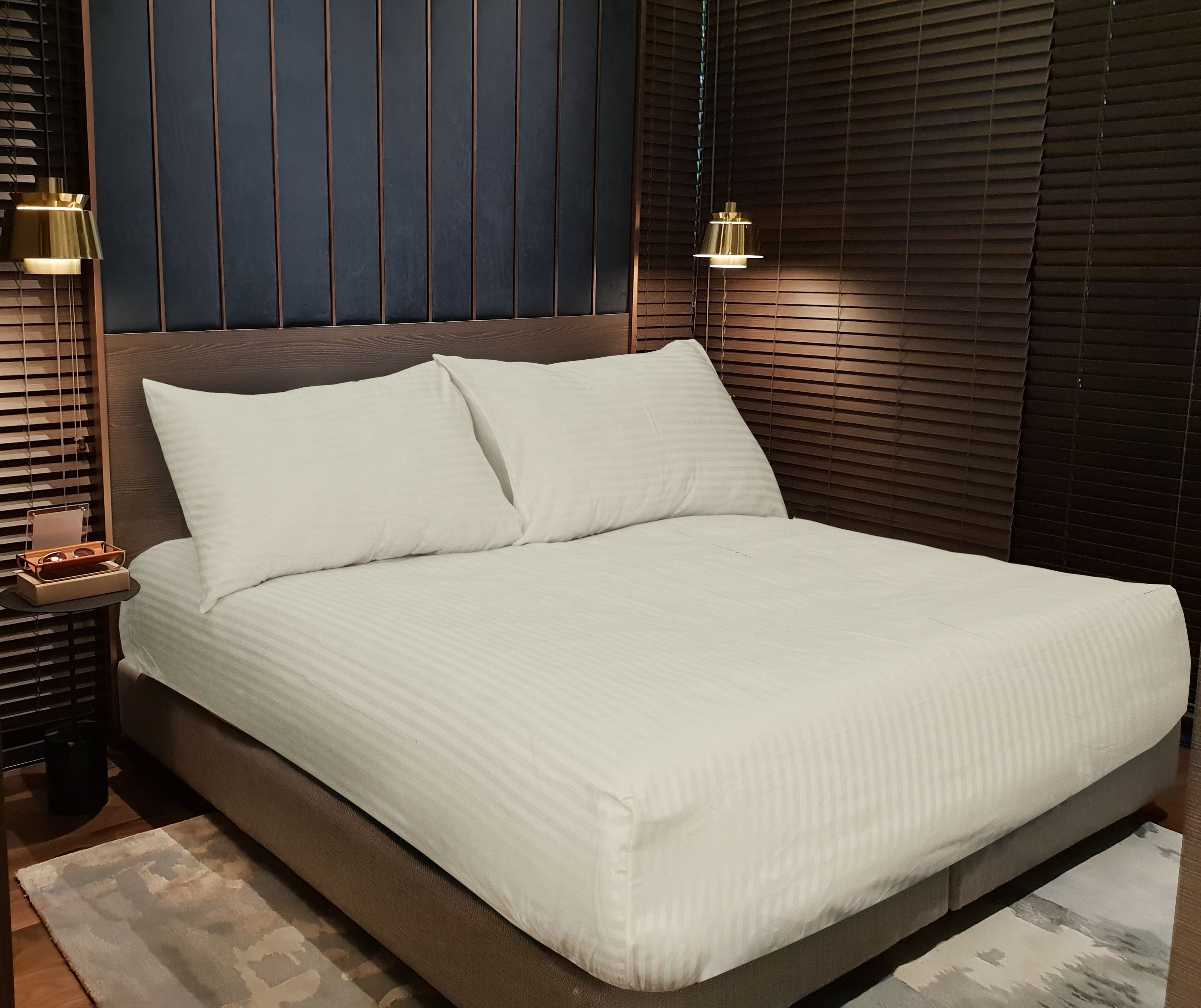 MODA HOME 3-Piece Stripe Elastic Bedsheet Set - Size 160cm