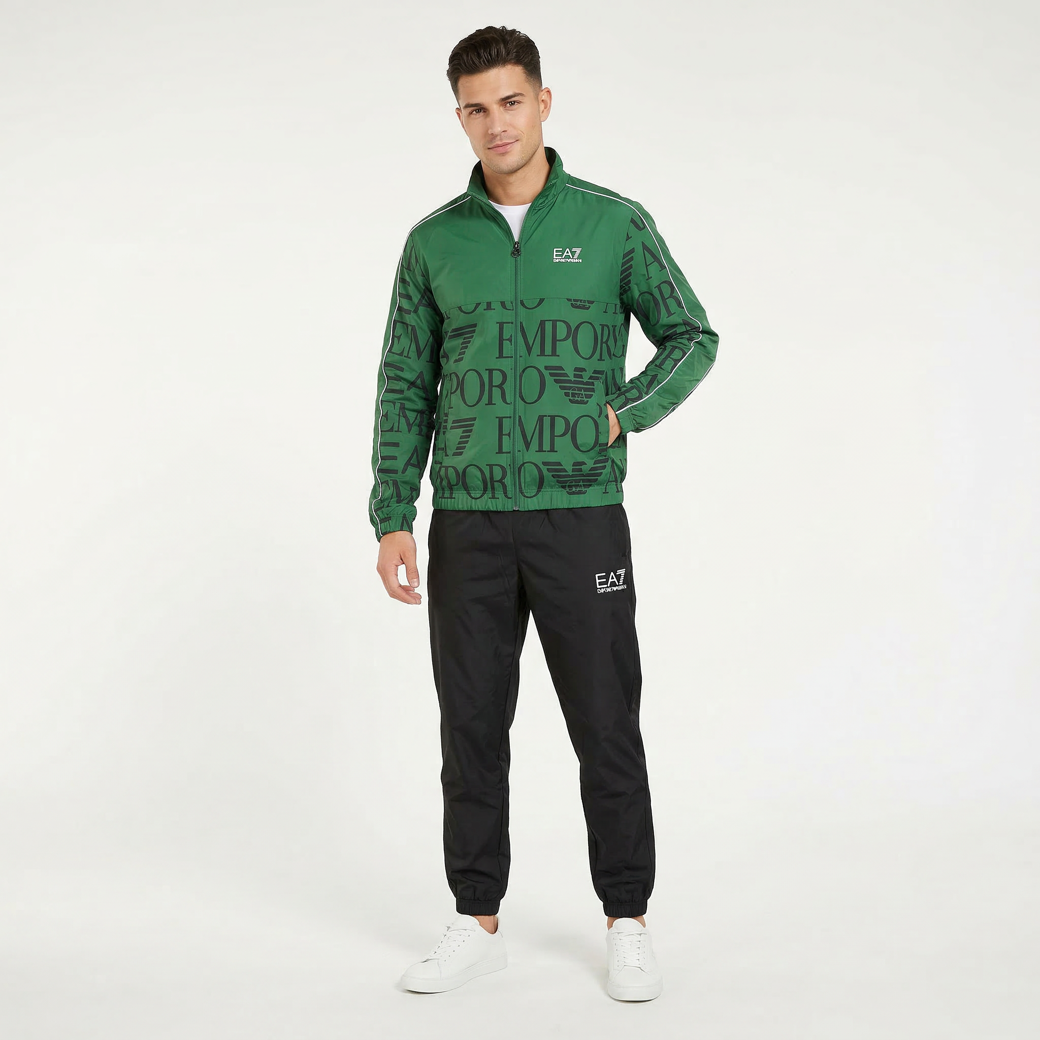 LACOPER E A 7 F. collar and zipper fleece sweatshirt in black, showing the front view with zipper closure and collar detail.