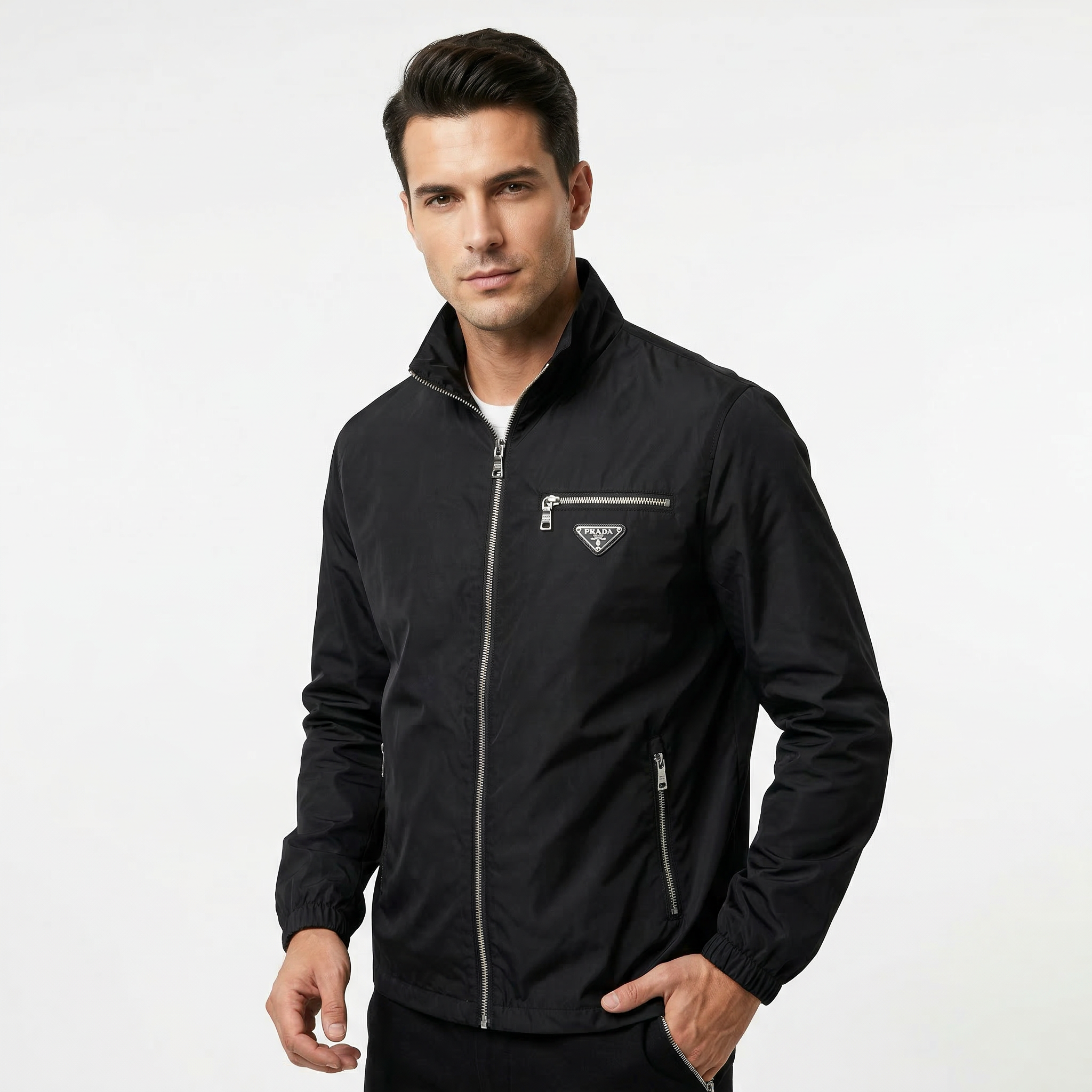 LACOPER Prada hoodie and zipper jacket featuring a sleek design, soft fabric, and front zipper closure, casual and stylish.