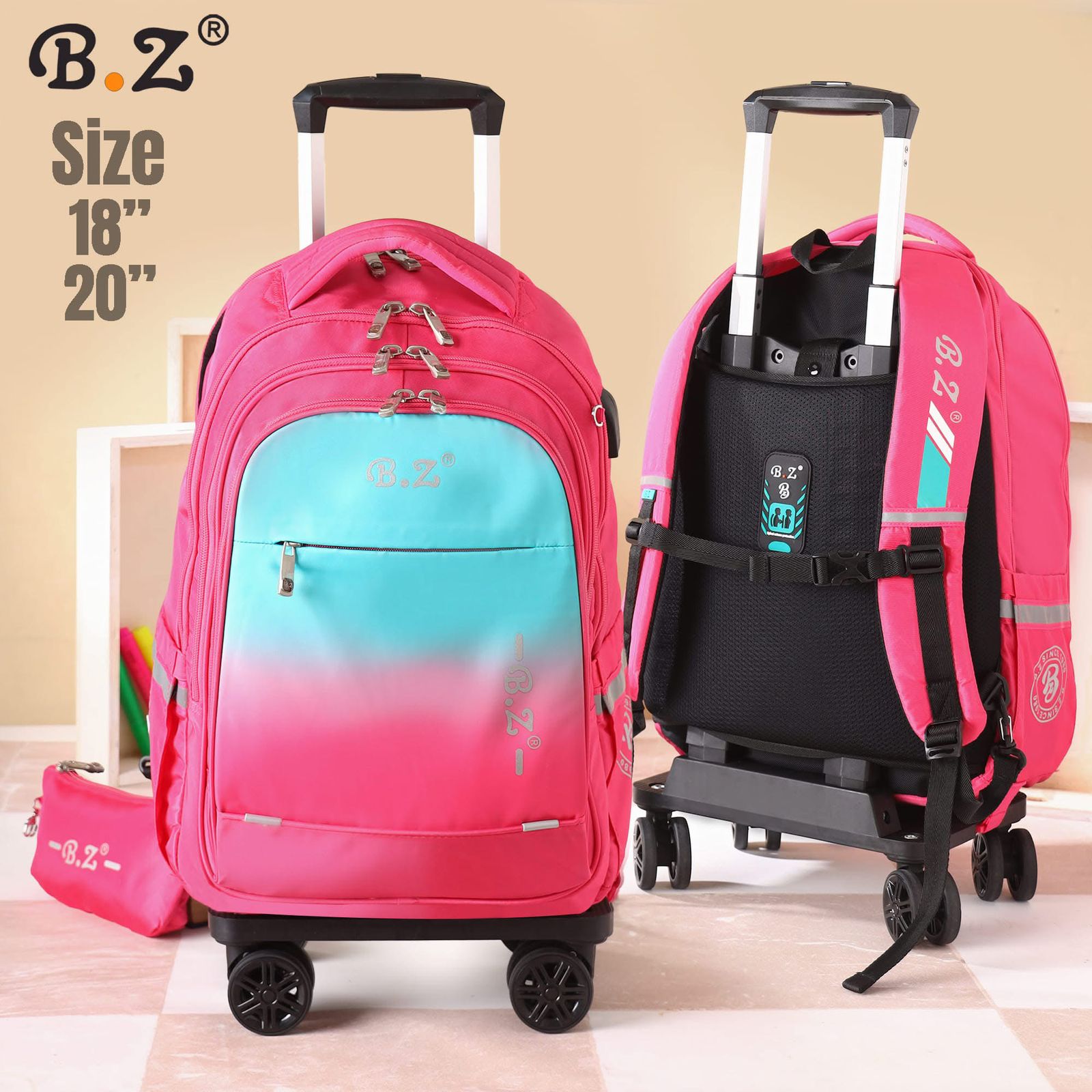 " BZ Trolley backpack + plain pencil case-SIZE 18 "