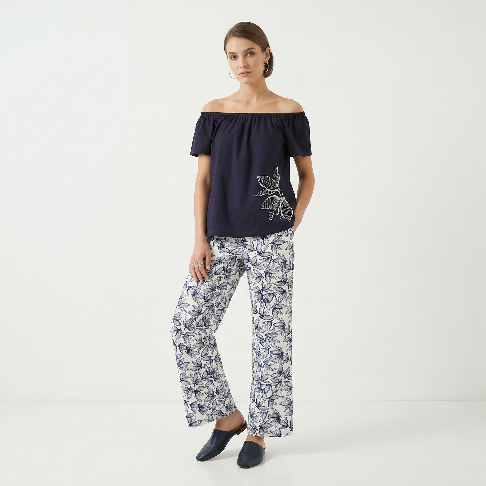 Pistache flower print neck pajamas featuring a soft fabric, floral design, and comfortable fit for relaxing sleepwear.