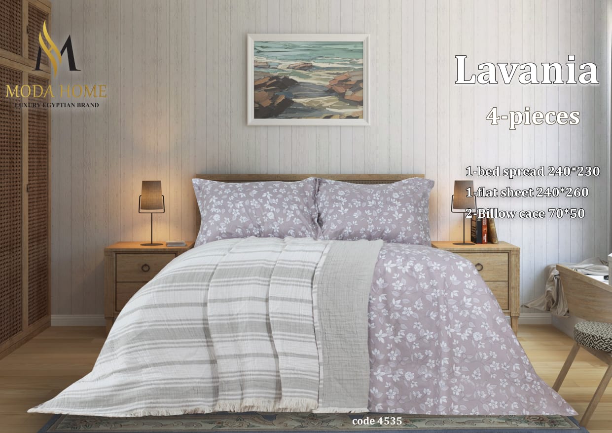 Lavanya 4-piece double coverlet set by MODA HOME with decorative pillows, 240x260 cm, featuring a stylish, cozy bedding design.