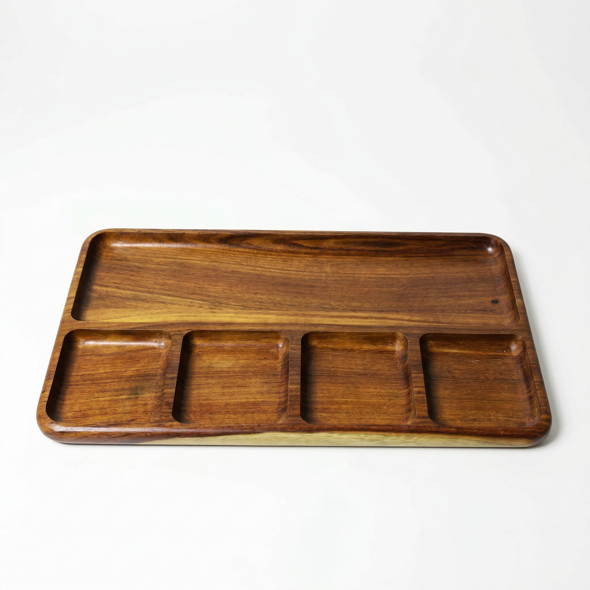 Rectangular Wooden Tray with 5 Compartments | Hagaza Wood