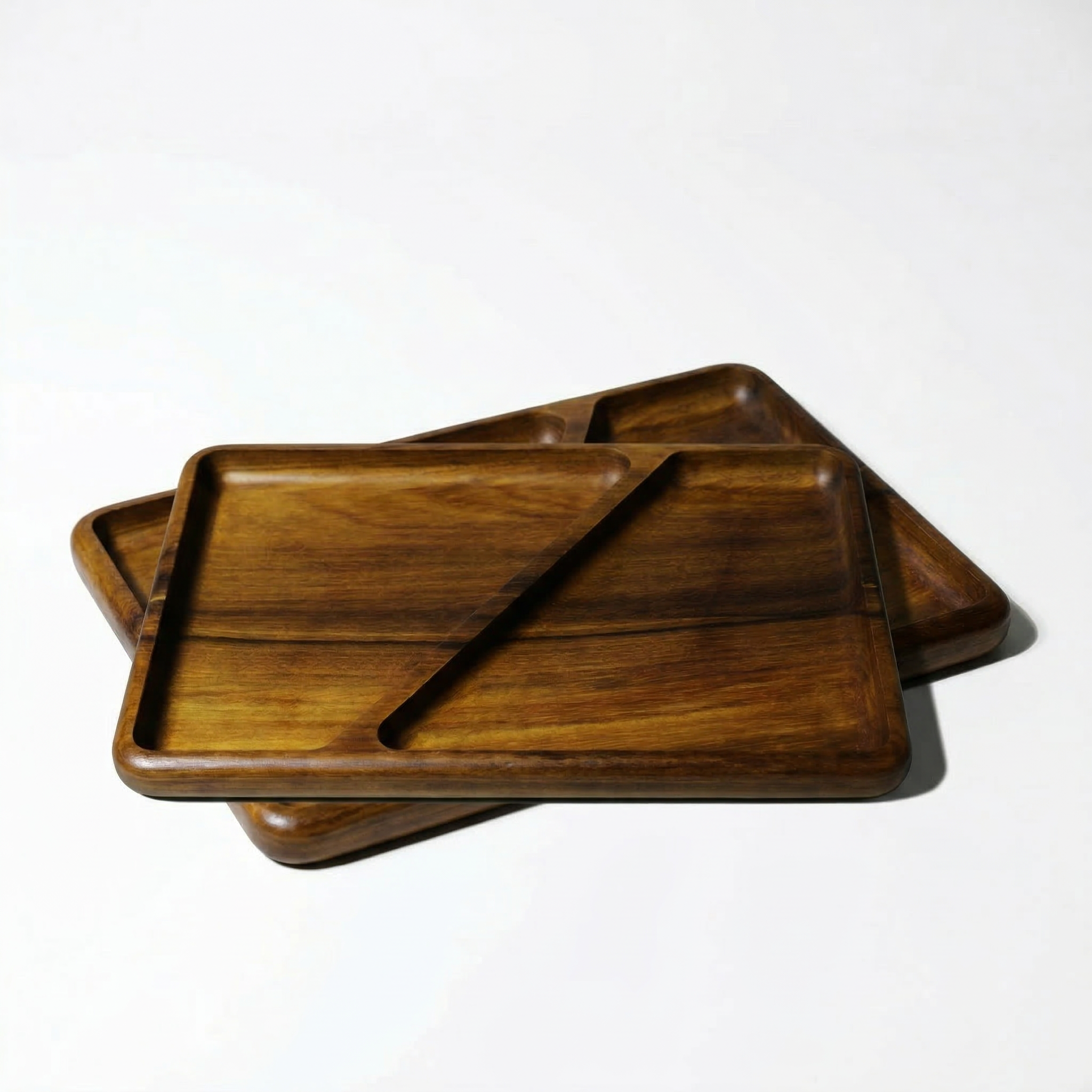 Hagaza Wood Rectangular Dual-Compartment Tray - Size 2 Places