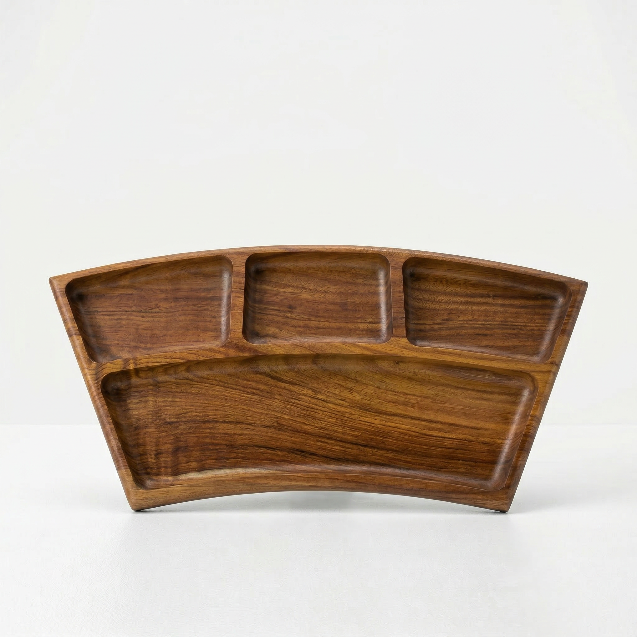 Hagaza Wood Quarter Circle Tray with 4 Carved Compartments – Size 4 Places