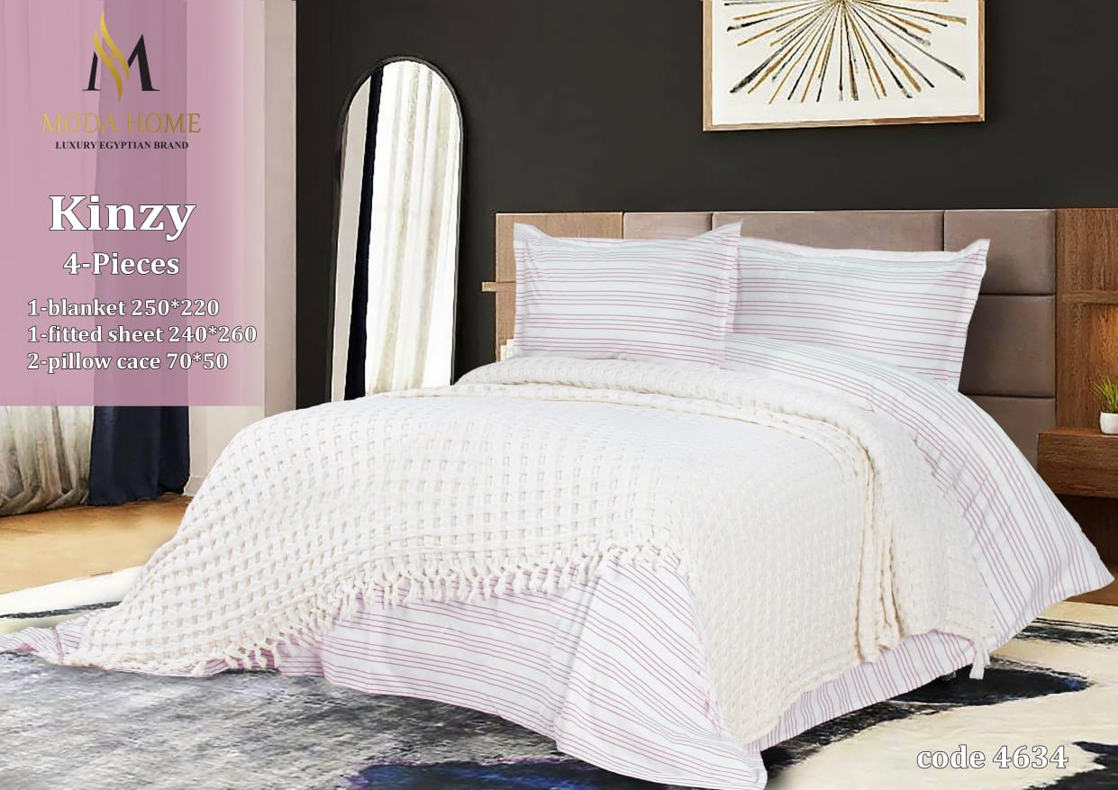 Kenzy 4-piece coverlet set from MODA HOME, featuring a stylish fabric design in 240x260 cm size on a neatly made bed.