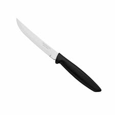 Black-handled Tramontina plain knife with a sleek, modern design, featuring a stainless steel blade and ergonomic grip.