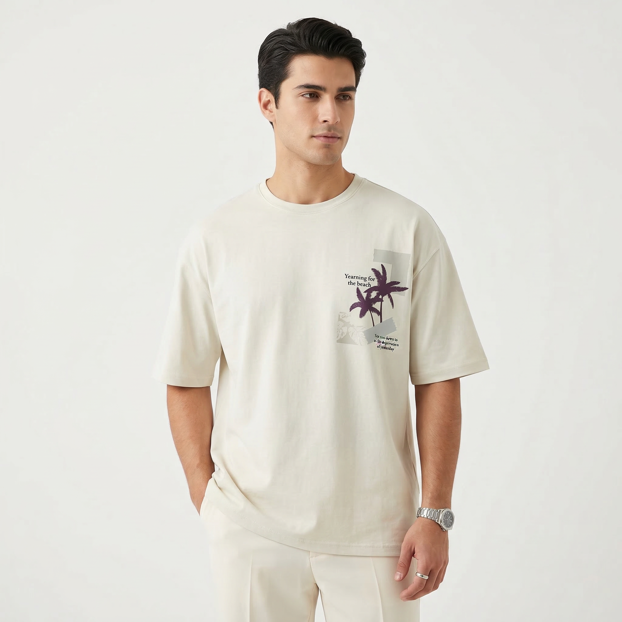 Oversized THE BEACH T-shirt by Details in a relaxed fit, featuring casual design and soft fabric, perfect for a laid-back style.