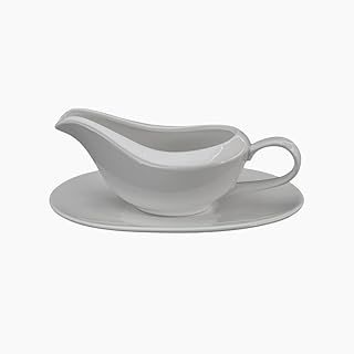 " Neoflam  Porcelain Gravy Boat Saucier Set with Plate, 14 cm Size, White "
