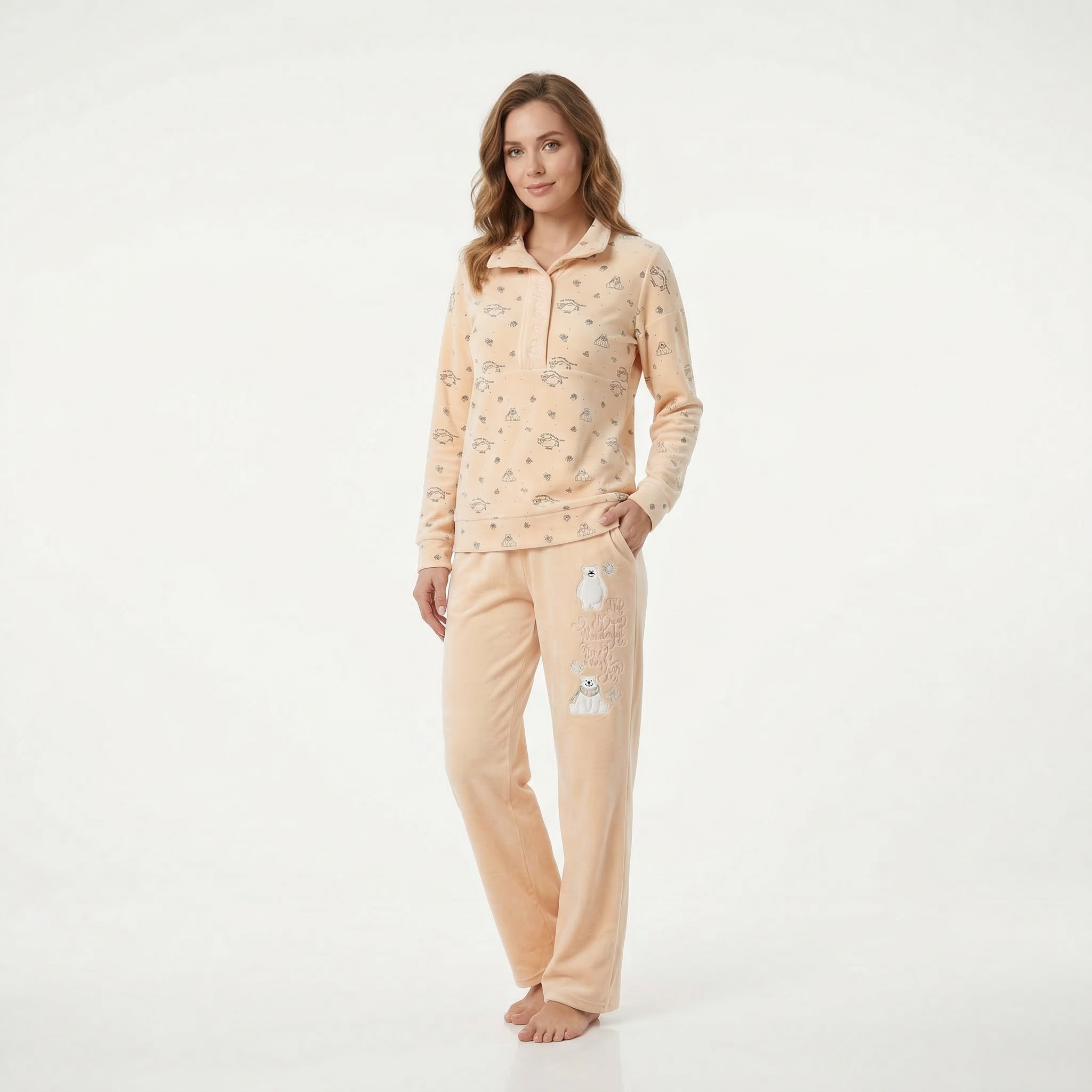 Hossam Tex Bear High Cool Pajama set with bear print, soft fabric, comfortable fit for kids or adults, blue and white colors