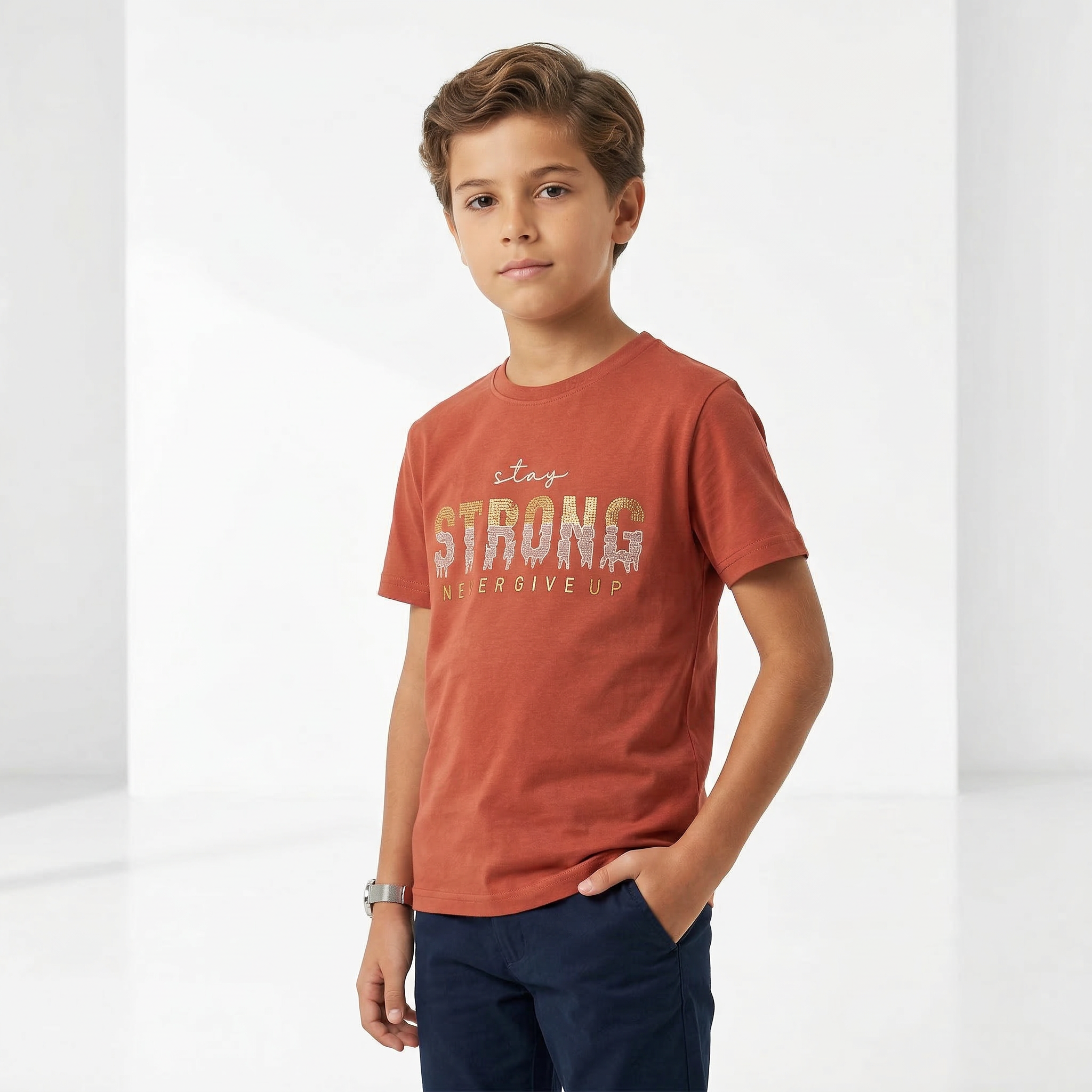 Italiano STRONG short-sleeve T-shirt, black cotton casual top with crew neck and bold logo print.