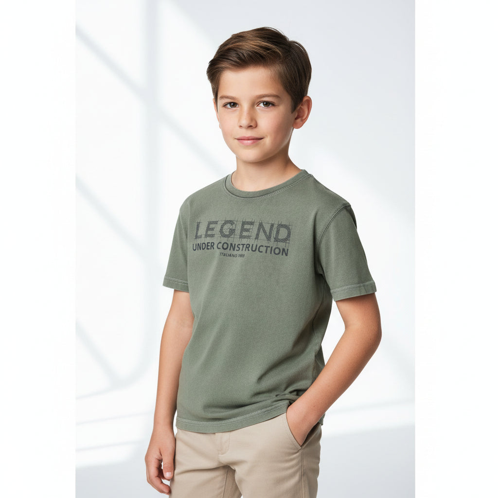 Italiano LEGEND men's short-sleeve T-shirt in black with crew neck, casual fit, and logo print on front.
