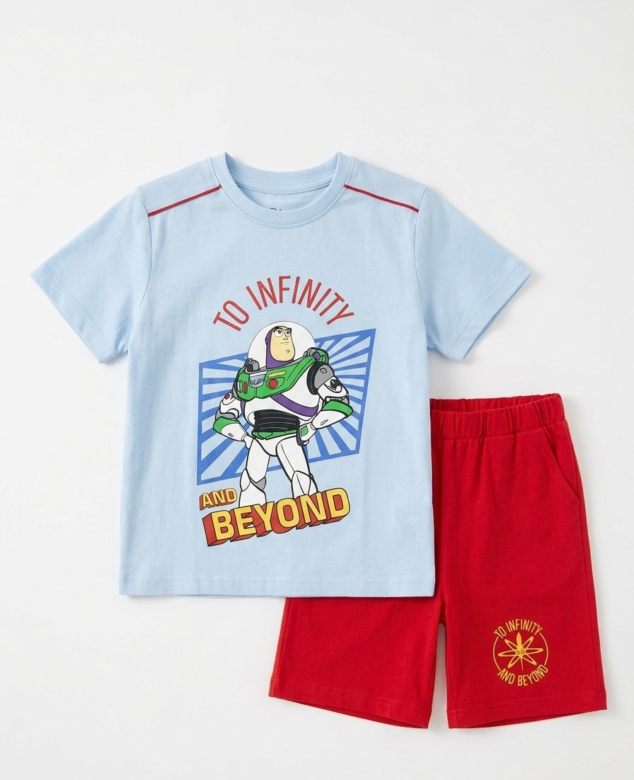 Morinella Boys' Toy Story summer pajama set with short sleeves and shorts, featuring colorful character print for warm weather.