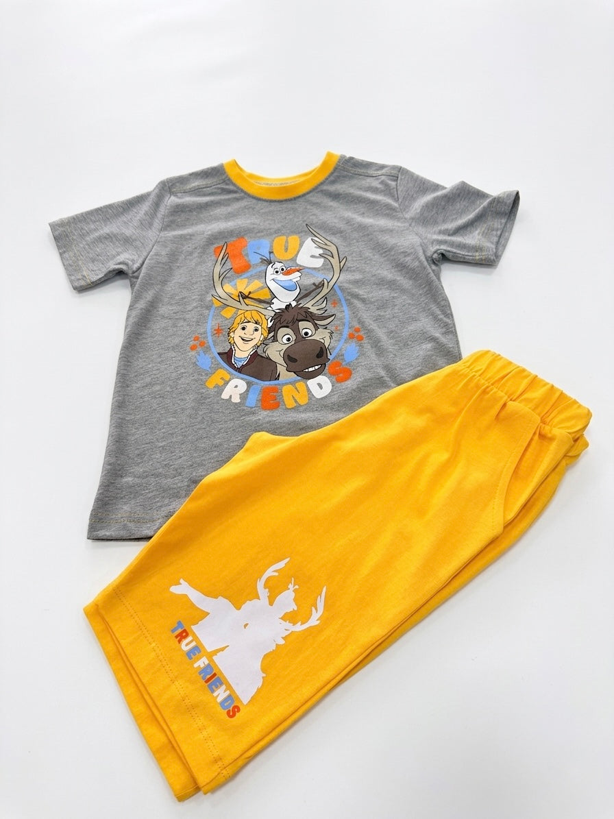 Morinella Olaf boys' summer pajama set with half-sleeve top and shorts, featuring playful Olaf design for kids' comfort.