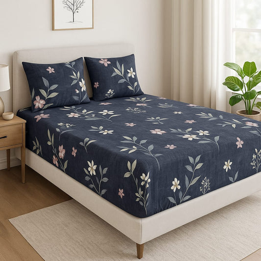 طقم ملاية 3 قطع قطن باستيك قطن 100%- مقاس  180 سم