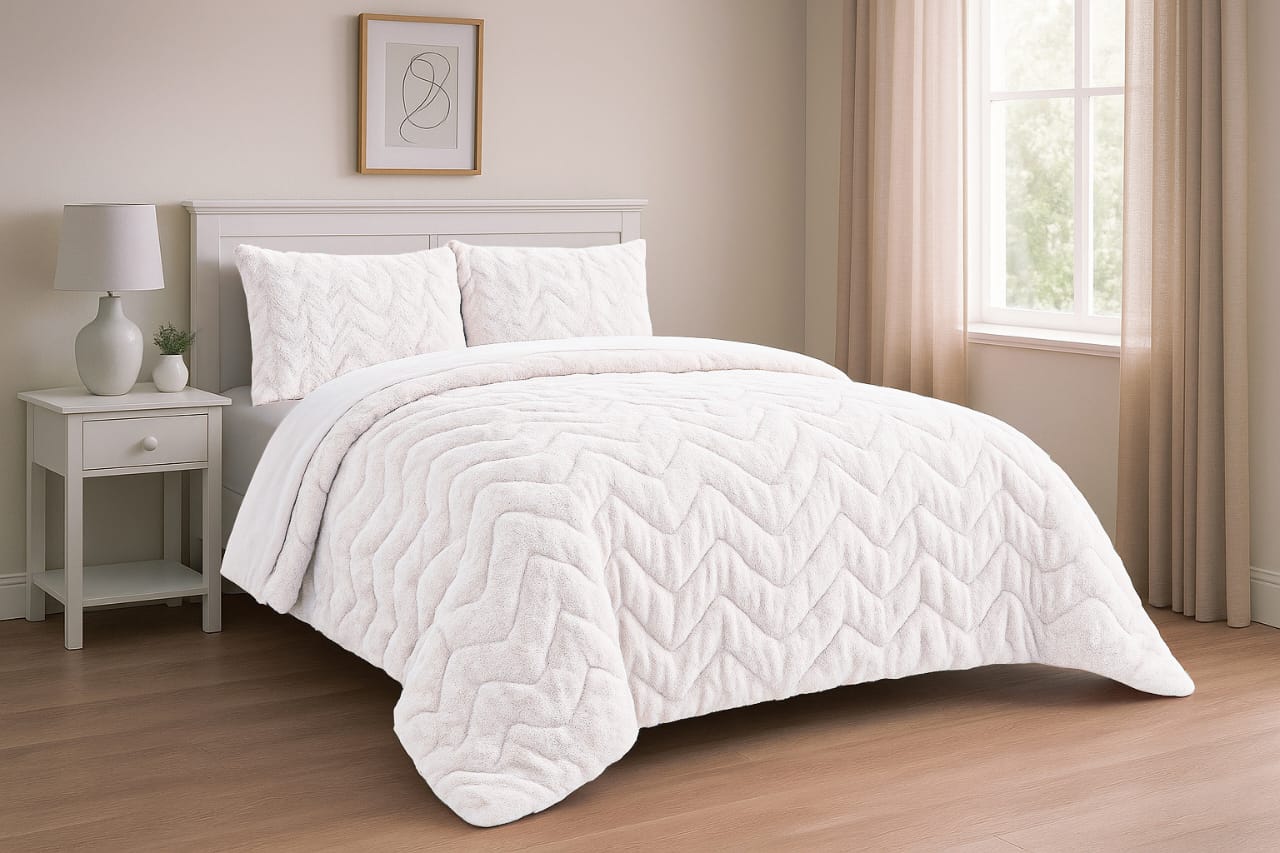 MODA HOME European Faux Fur Quilt 3 Pieces - Size 260x240cm, Perfect for Winter