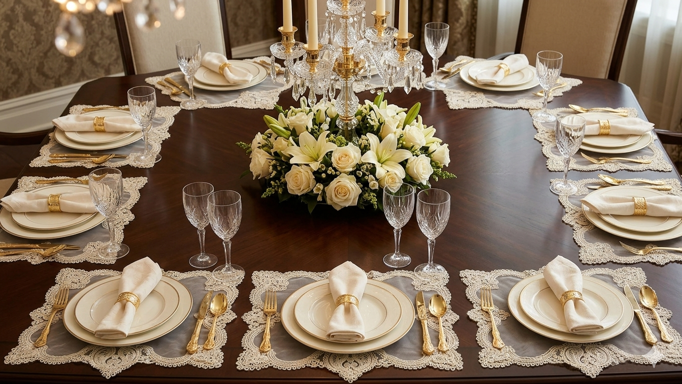 Luxury Embroidered Heritage - Square Cotton Tablecloth.12piece