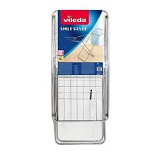 Vileda metal clothes drying rack with multiple bars for hanging laundry in kitchen or home.