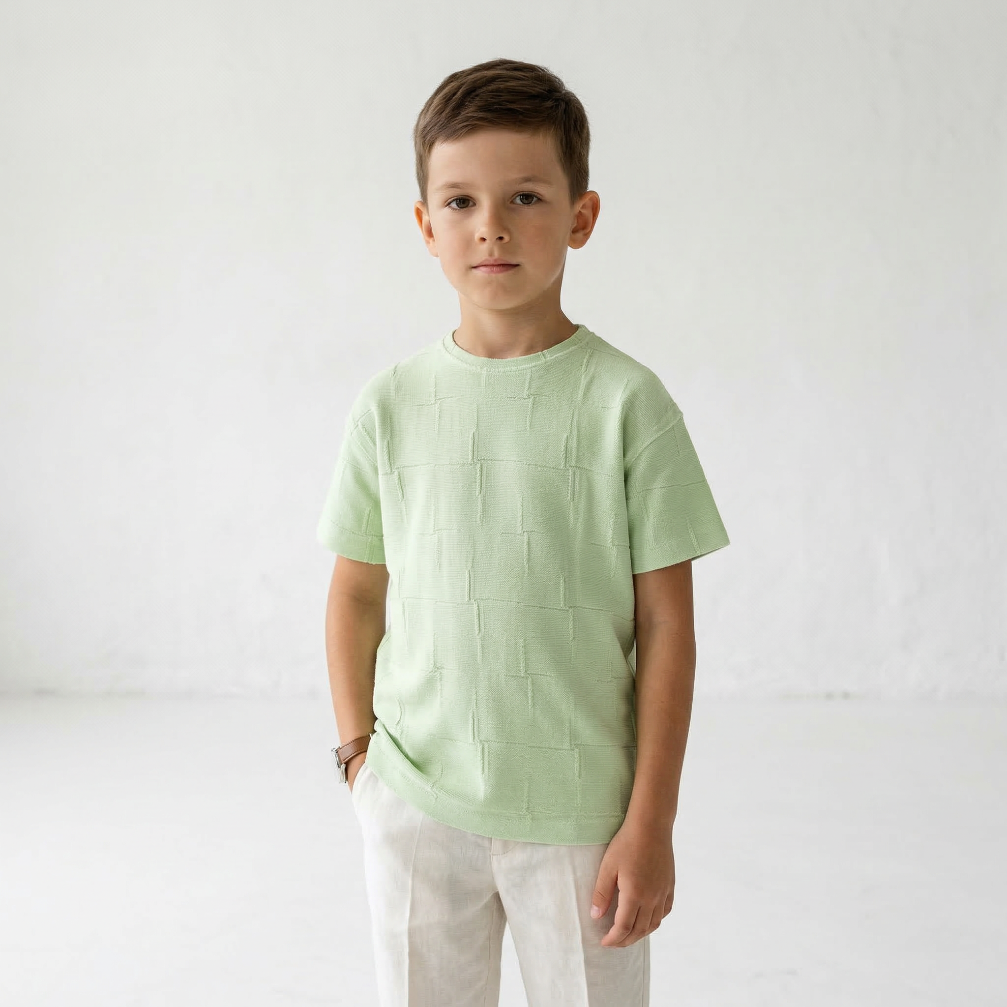 CO TWO boys' short sleeve pool print T-shirt in size 12, featuring colorful summer pool scene on soft fabric.