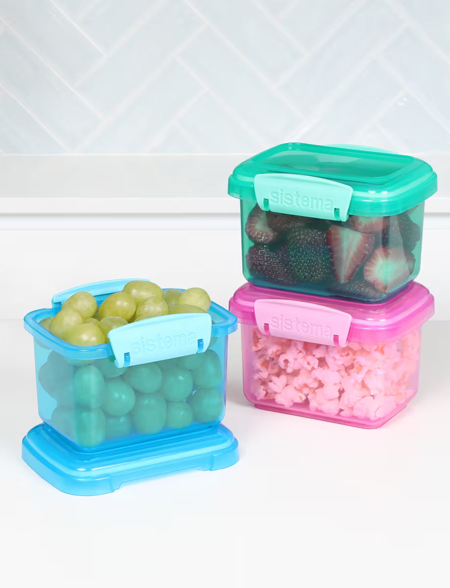 " Sistema Sandwich Lunch Boxes 3-Pieces, 400 ml Capacity, (Spring Green, Radiant Raspberry, Blue Lagoon) "