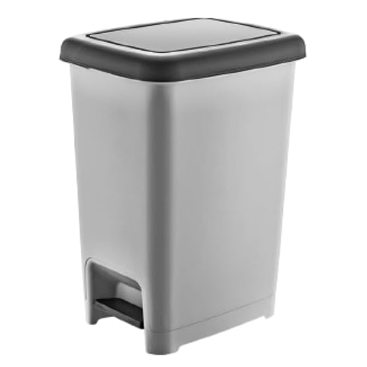 "Dunya Slim Rectangular Basket, Plastic Dustbin Trash Can With Pedal, For Office, Home, Bathroom, Restaurant, Kitchen, Bedroom, (Gray). (15 liters) "