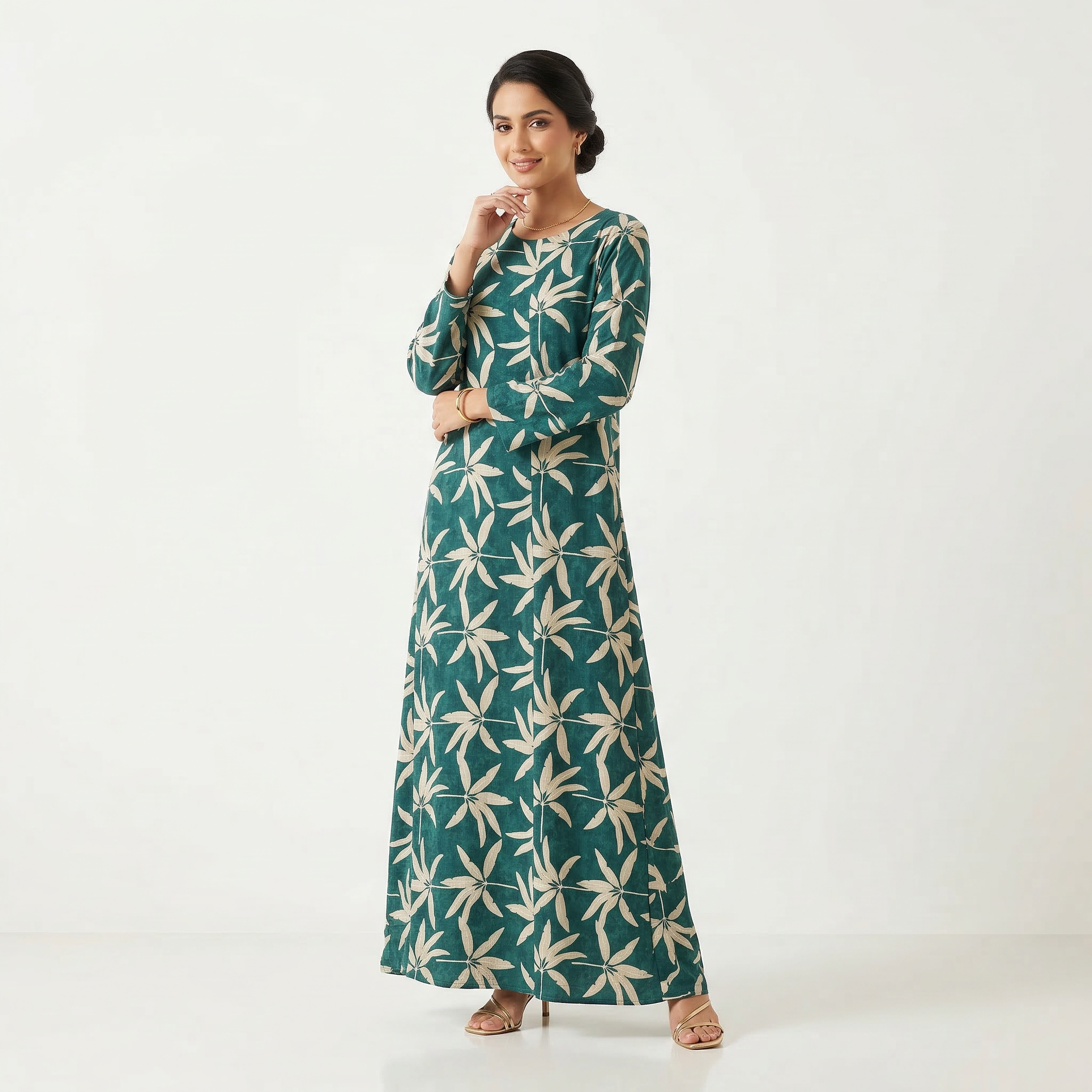 FLOWER L.S EMB  V.NECK JALABIA