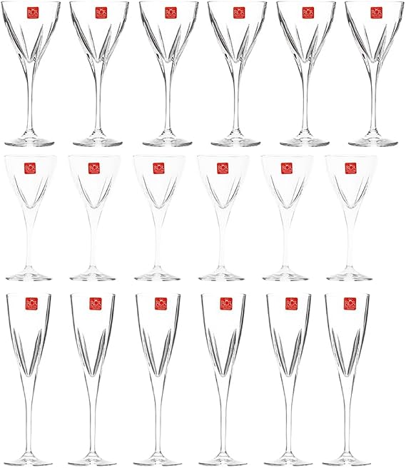 RCR Fusion Crystal Goblet Set of 18 Pieces - Transparent