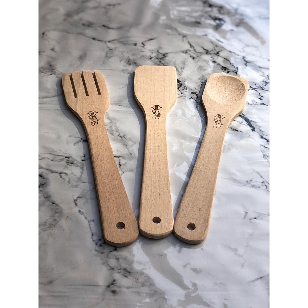 SAS Wooden Spoon Set - 3 Pieces, Durable & Eco-Friendly Kitchen Utensils