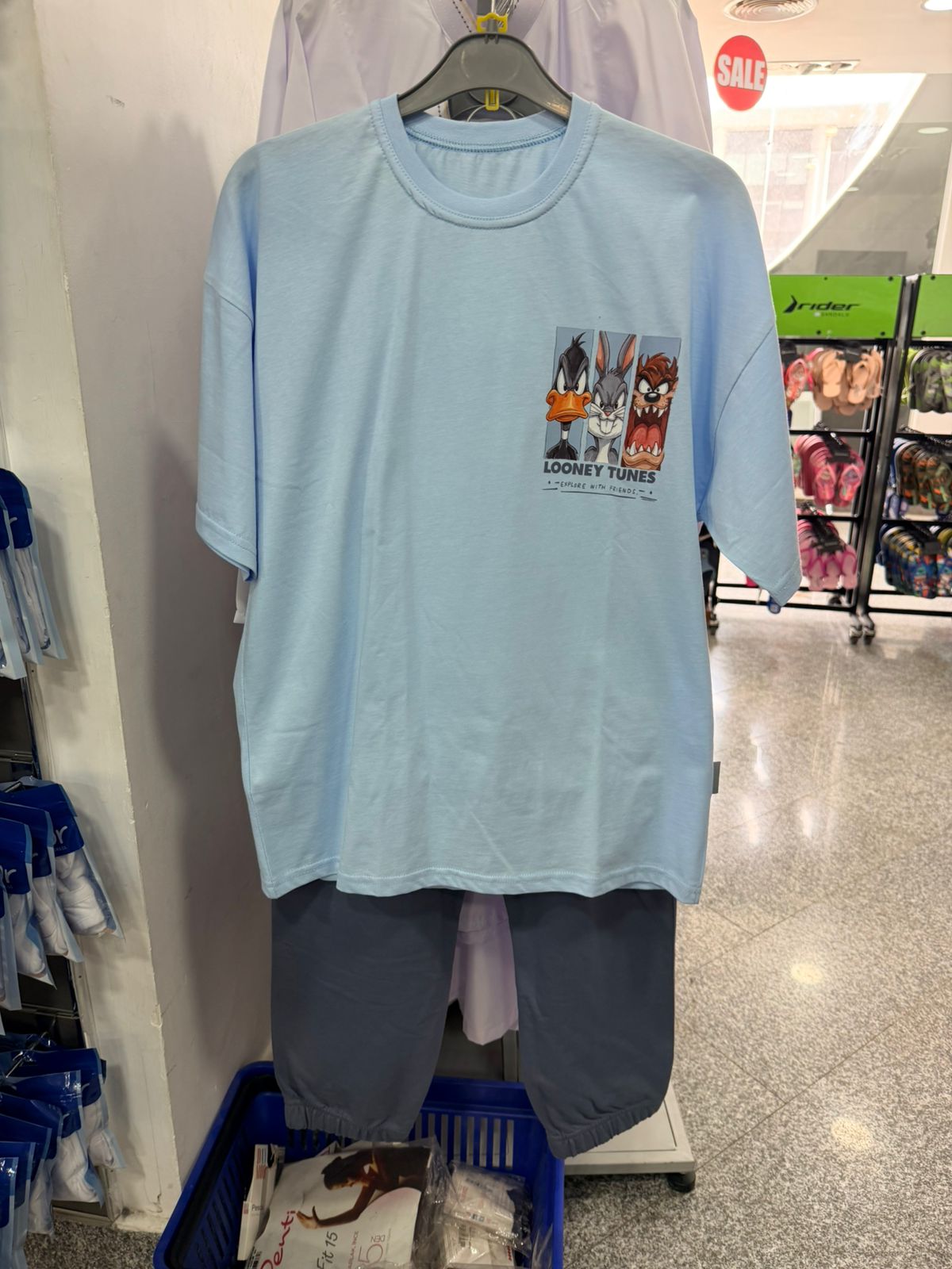 Dream Looney Tunes boys' summer crewneck pajamas featuring colorful cartoon characters on soft fabric.