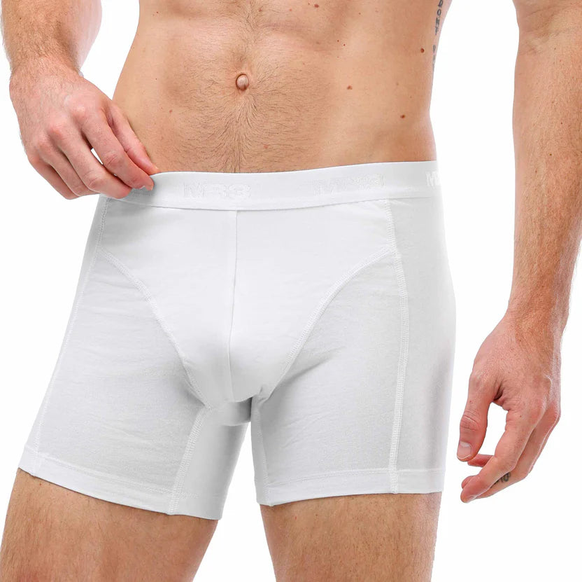 Men's lycra boxer briefs by MB3, close-up of black stretchy fabric and seamless waistband for comfortable fit.