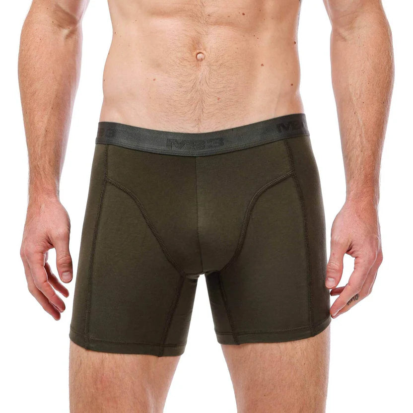 Men's MB3 Lycra Boxer Shorts with comfortable elastic waistband, showcased in black fabric with subtle branding.