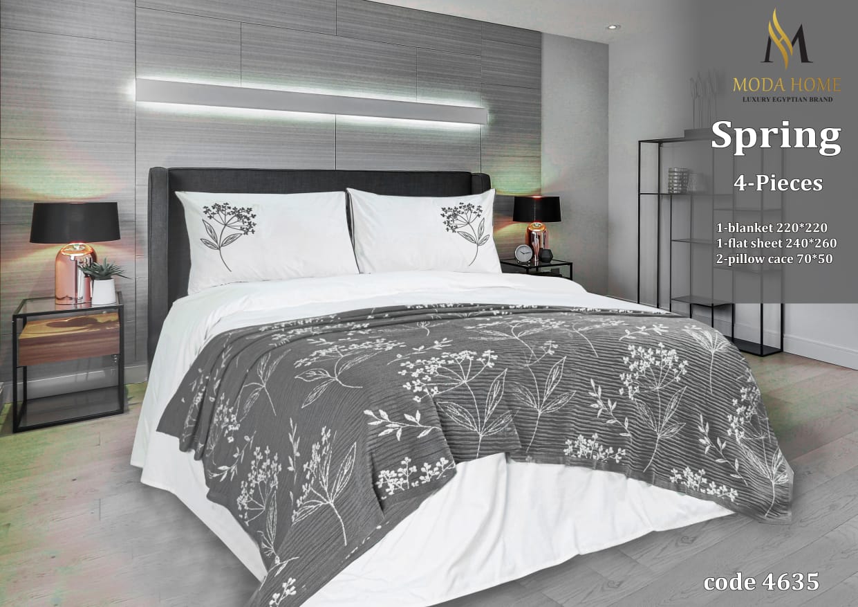 Spring Beka 1-Piece Double Coverlet by MODA HOME, 220x240 cm, soft fabric with floral pattern on a bed.