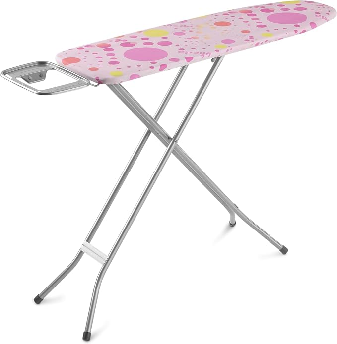 "Vileda Neo Ironing Board | 100% Cotton Cover | Child-Safety System | Height adjustable up to 90cm - Pink (114 x 33 x 90 cm) "