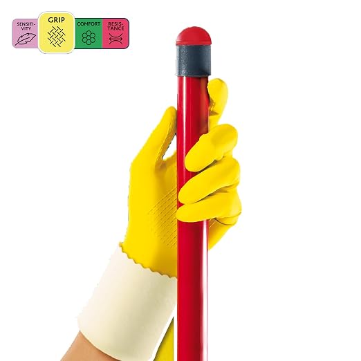 "Vileda Super Grip, Durable Cleaning Gloves, Ideal all household tasks, Anti-slip pattern, Optimum handling and strong grip, Cotton lining, Size M Medium, 1 pair "