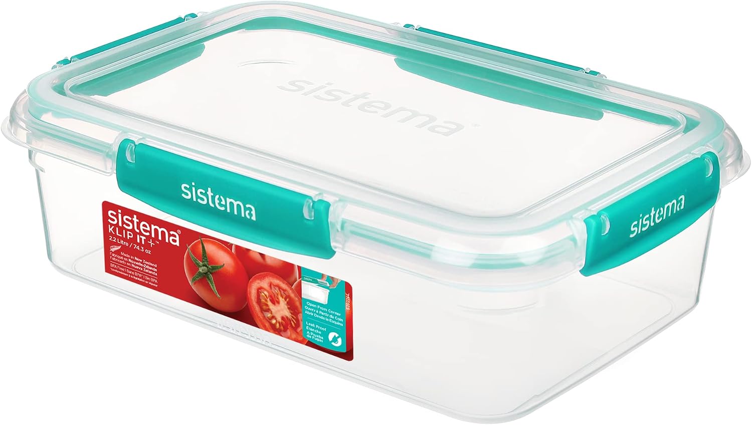" Sistema Klip IT Plus Square Food Storage Box, 2.2 Liter Capacity, Minty Teal "