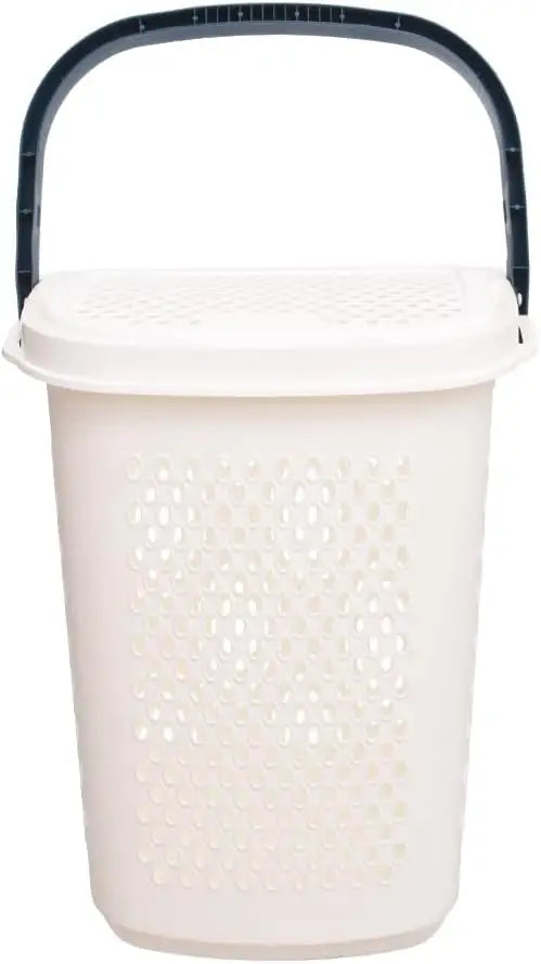 Aksa Laundry Basket with Lid and Wheels - White - Hussein Youssef