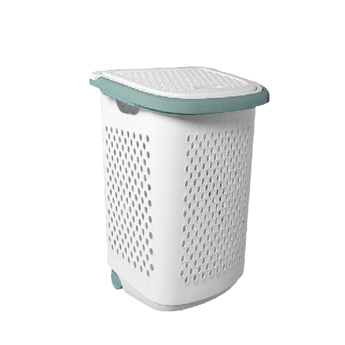 AKSA / Plastic ( Nova Laundry Basket w/cover / trolley wheel/ 2 hands ) 60 x 35 cm ) D