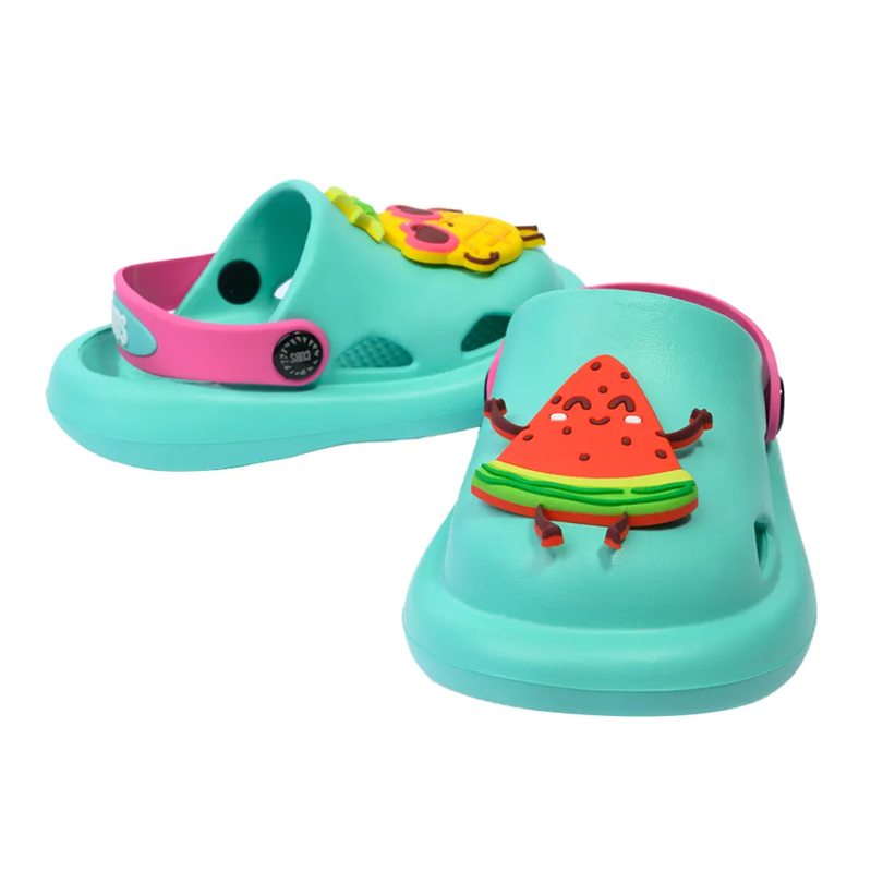 CUBS Pineapple & Melon Corks slipper featuring colorful pineapple and melon design on soft slip-on footwear