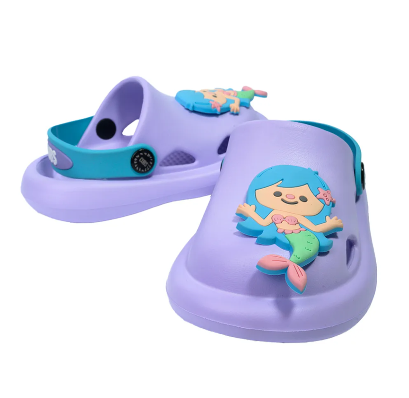 CUBS lilac mermaid slippers with a shiny, fish-scale design and comfortable slip-on style, perfect for cozy indoor wear.