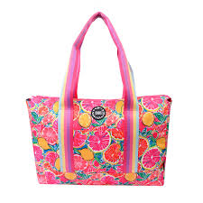 CUBS tropical fruit tote bag with colorful fruit print, casual shoulder bag for everyday use