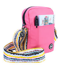 Pink and black CUBS shoulder bag with crossbody strap, featuring a stylish compact design and modern accessory look.