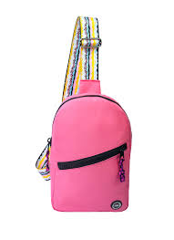 Pink and black sling shoulder bag with front zipper, designed by CUBS, featuring a stylish and compact accessory.