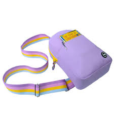 Cubs lilac and yellow sling front pocket bag with adjustable strap and front pocket, casual style for everyday use.