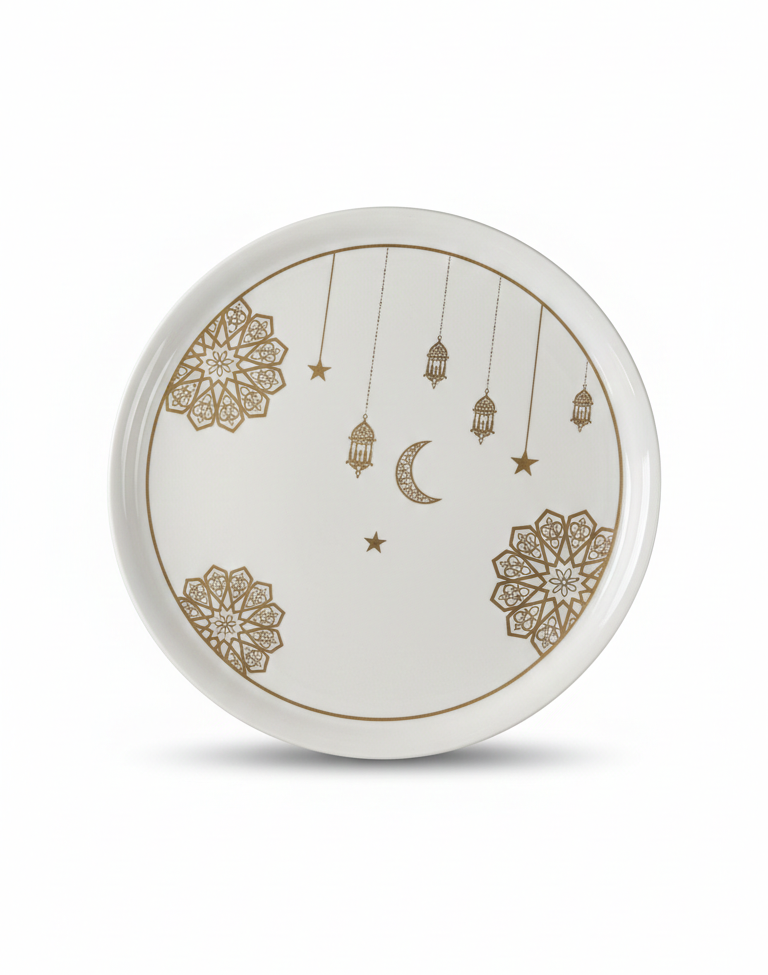 Rosa / Porcelain ( golden Round Serving Plate 33 cm ) - Hussein Youssef