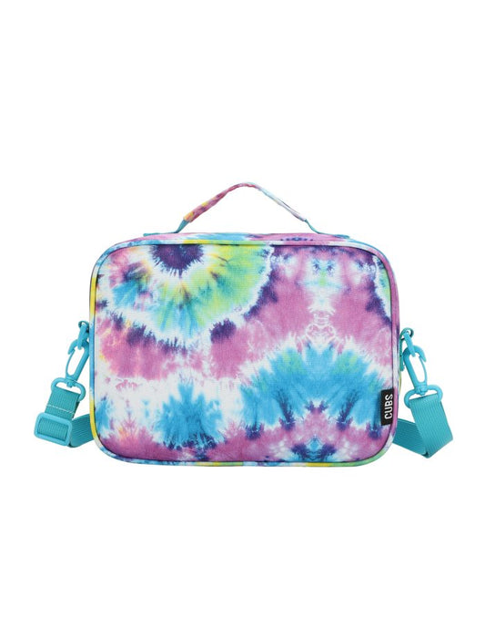 Tie Dye Purple And Turquoise cross body lunch bag
