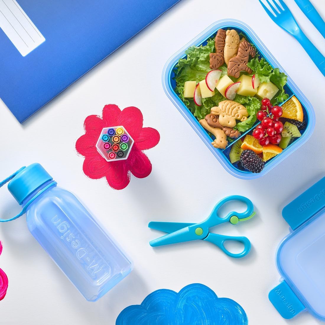 طقم غداء بتصميم إم، 1100 مل - أزرق 